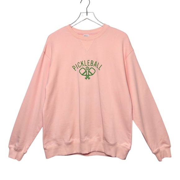 NEW Pickle Ball Pink Embroidered Women’s 100% Cotton Oversized Sweatshirt Sz XL - Picture 1 of 8